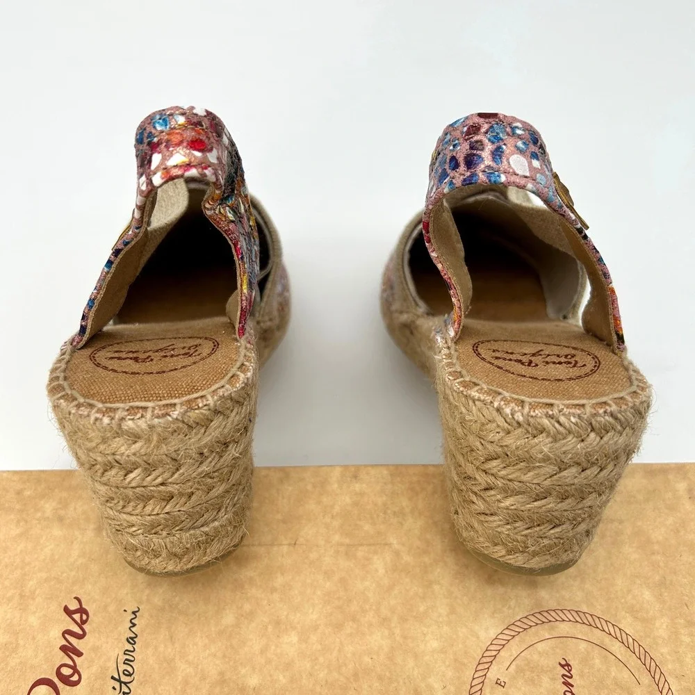 Wedge Espadrille Sandals Toni Pons Telva Womens Sz 7.5 Colorful Floral Print NEW